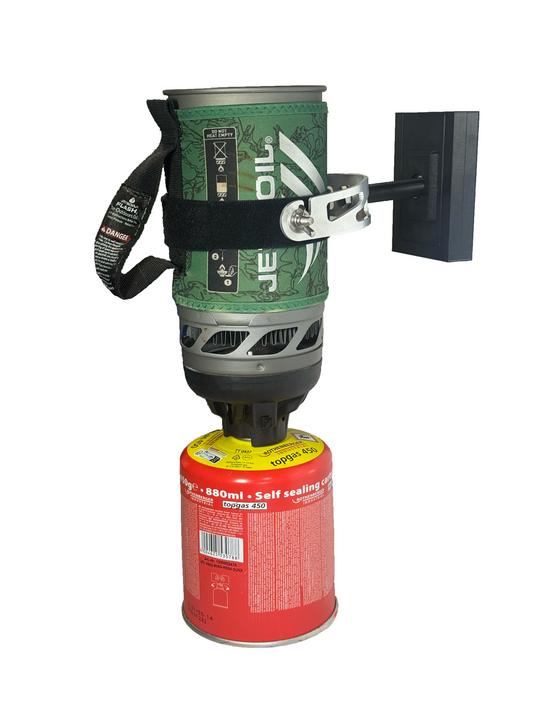 Compact Jetboil portable camping stove with integrated cooking pot and insulated cozy, ideal for boiling water and cooking outdoors. JetBoil Gimbal